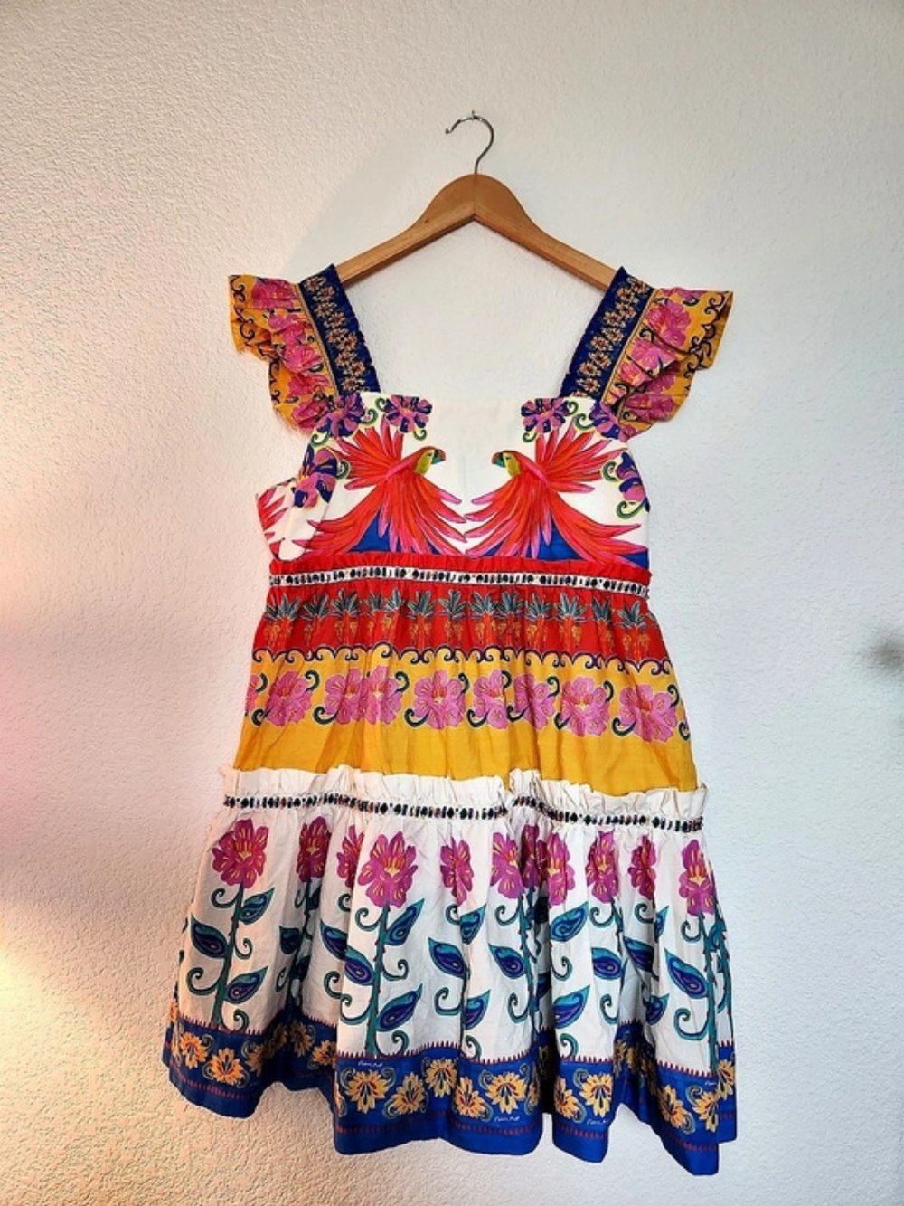 Farm Rio Tropical Parrot Print Tiered Dress NWOT XL
